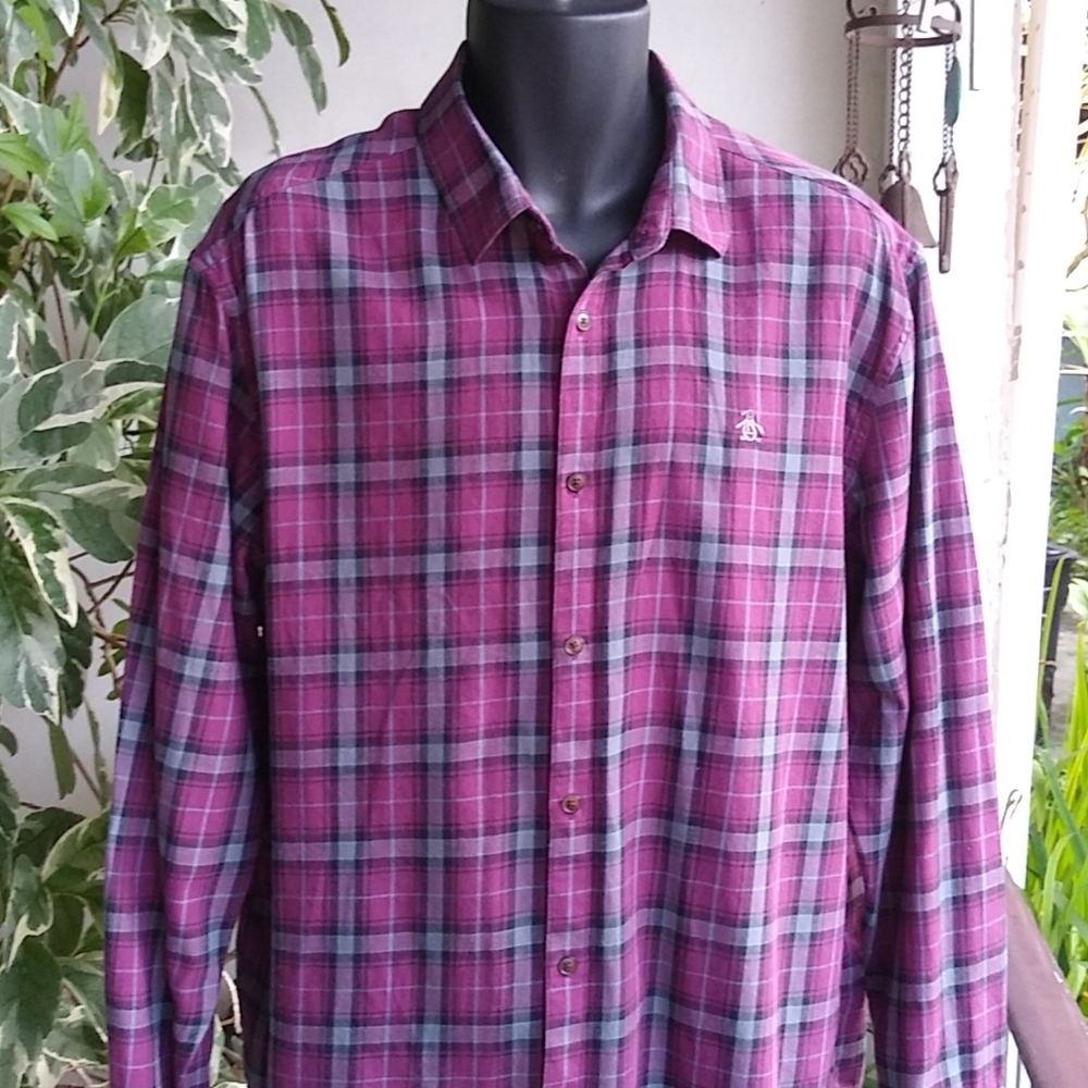 Penguin Plaid Wine Classic Fit Shirt Sz XL